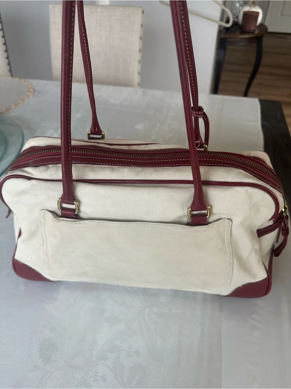 Vintage Coach Penelope Canvas and Red Trim leather